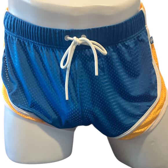 Andrew Christian Sports Mesh Jogger Shorts Electric Blue Yellow Medium - Picture 3 of 8